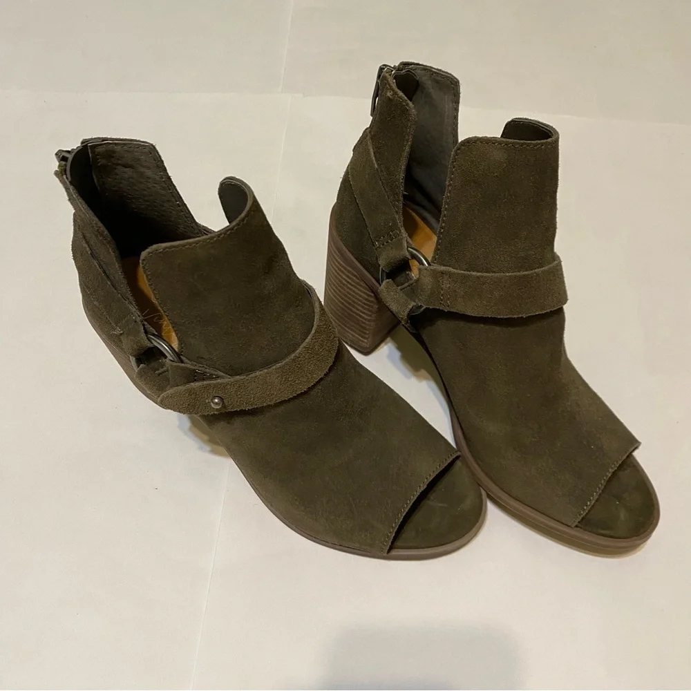 Crown Vintage Olive Green Peep Toe Suede Women's Ankle Boots